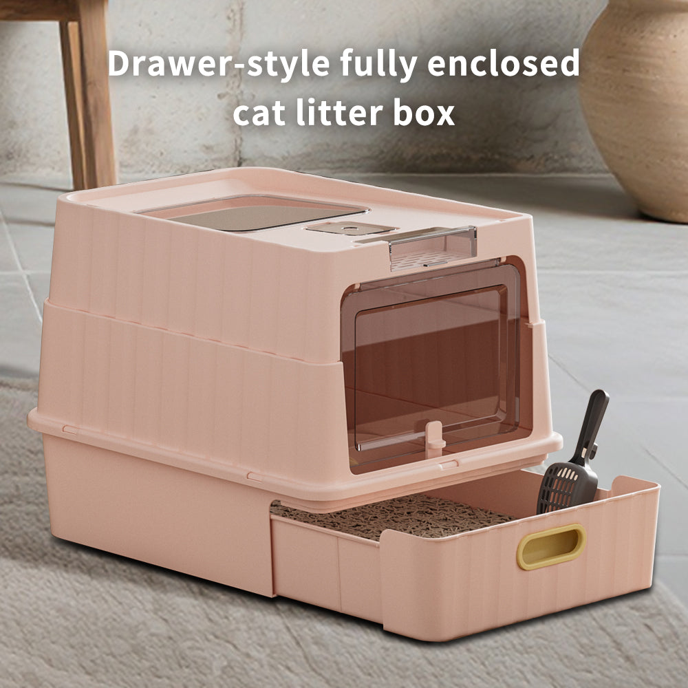 Dual Opening Fully Enclosed Cat Litter Box, Top Entry Anti-Tracking Design, Oversized Space Cat Potty With Cleaning Scoop — image 1 of 11