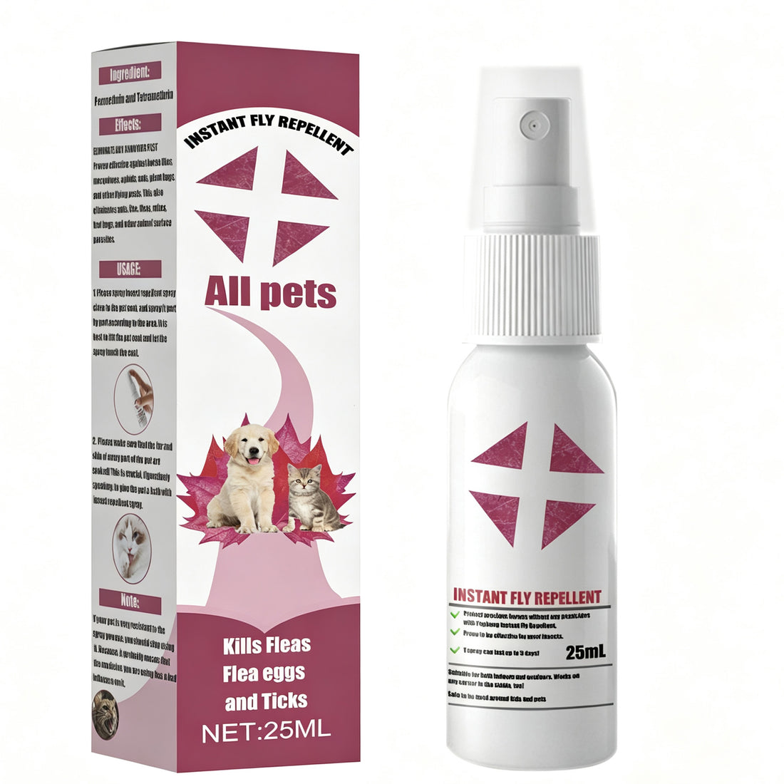 Pet Instant Fly & Pest Repellent Spray 25ml, Kills Fleas, Ticks, Flea Eggs, Safe For Dogs, Cats & Horses — image 1 of 8