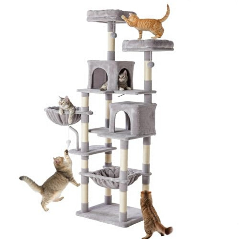 71-inch Cat Tree Tower, Large Multi-story Cat Climbing Tower, Natural Sisal Grabber Posts, Extended Platform, Hammock — image 1 of 2
