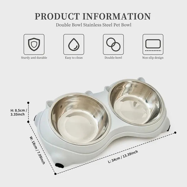 Macaron Pink-Dual Stainless Steel Pet Bowls, 600ml Each, Non-Slip, Dishwasher Safe For Small-Medium Pets — image 1 of 9