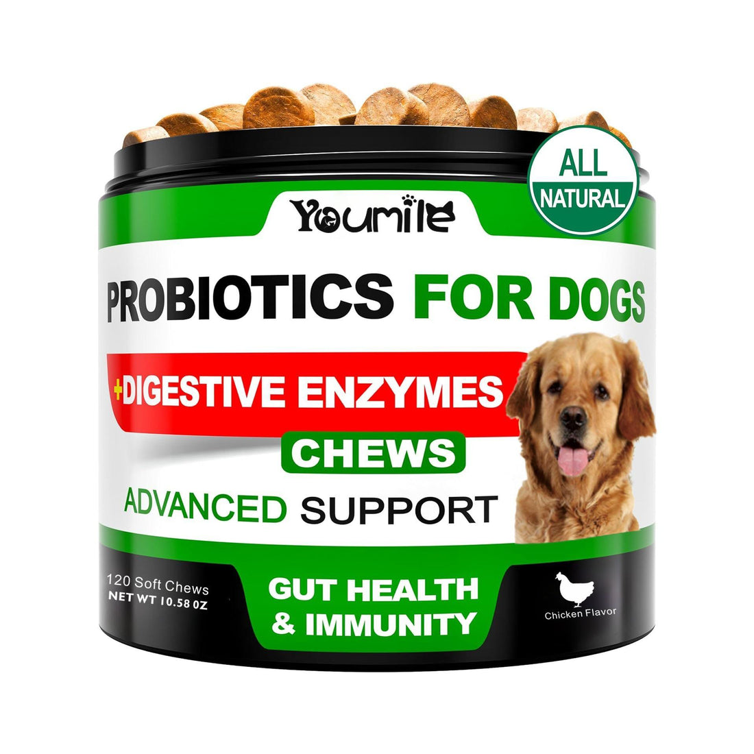 Youmile Probiotics For Dogs Soft Chews For Seasonal Allergies, Gut, And Digestive Health. Vet-Reviewed, Premium-Quality Ingredients - Supplements Dog  Vitamin Hip  And  Joint  Supplement — image 1 of 12