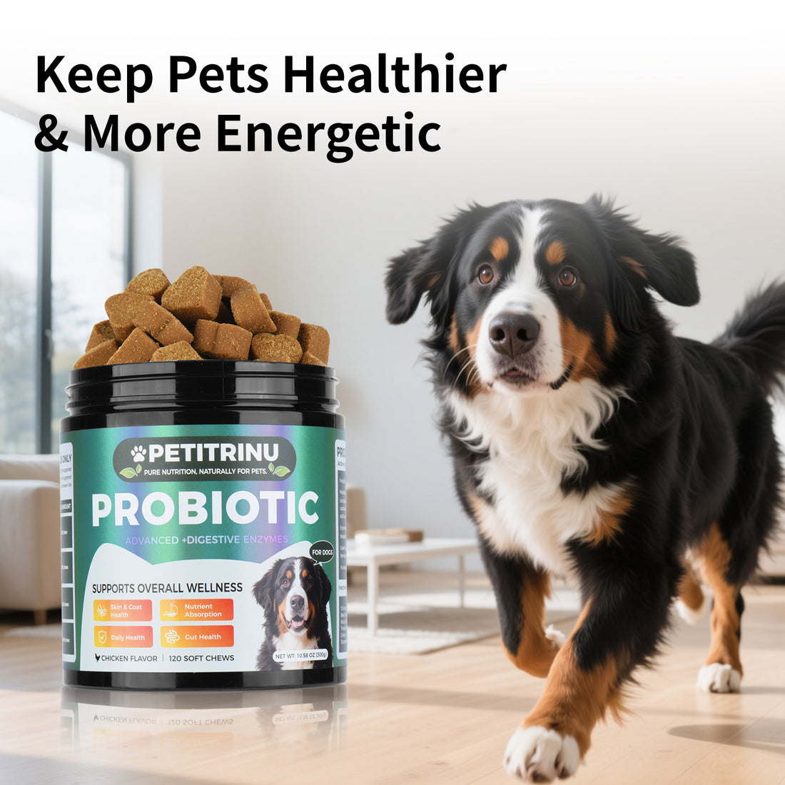 Comprehensive Dog Probiotic & Digestive Enzymes Supplement, 120 Soft Chews Chicken Flavor, Supports Skin & Coat, Nutrient Absorption & Gut Health — image 1 of 6