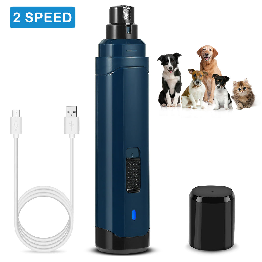 1Pc Dog Nail Grinder 2 Speeds Quiet USB Rechargeable Pet Nail Grinder Professional Pet Nail Trimmer Cordless Paws Grooming & Smoothing Claw Care For Small Medium Large Dogs & Cats — image 1 of 10