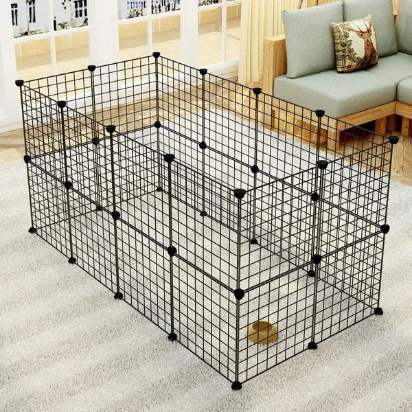 Pet Playpen, Small Animal Cage Indoor Portable Metal Wire Yard Fence For Small Animals, Guinea Pigs, Rabbits Kennel Crate Fence Tent Black 24pcs — image 1 of 4