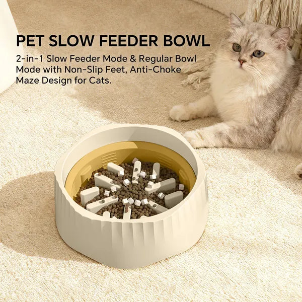 2-in-1 Dual Mode Large Plastic Cat Slow Feeder Bowl, Switchable Fast&Slow Feed — image 1 of 9
