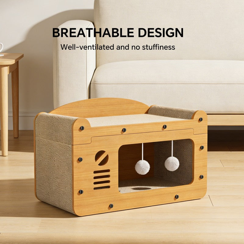 56cm Double Layer Upgraded Cat Scratcher Sofa, TV Shape Cat Bed With 2 Teaser Balls, For Large Cats Up To 20lbs — image 1 of 6