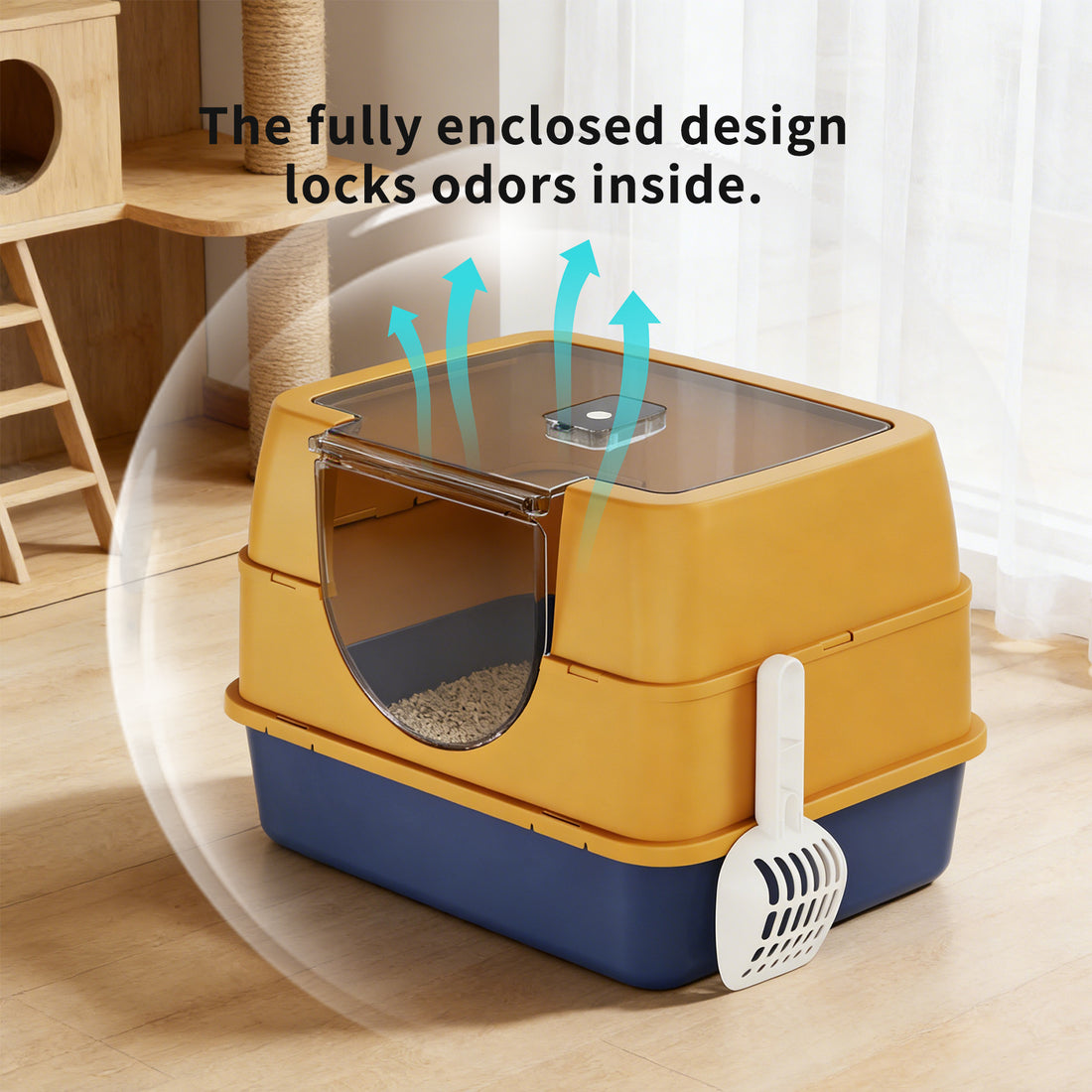 Dark Gray Top Entry Fully Enclosed Cat Litter Box , Anti Splash & Odor Locking, For Large Cats & Multi Cat Households Plastic Bring A Spoon — image 1 of 8