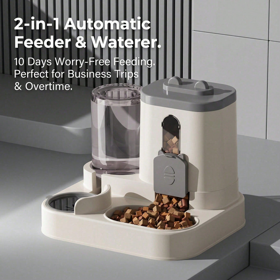 4 Colors Gravity Pet Feeder Water Dispenser Cute Cat Shaped Automatic Food Water Bowl Large Capacity Detachable Stable Anti Slip Base Feeding Supplies For Cats Puppies Small Animals Home Indoor Use — image 1 of 11