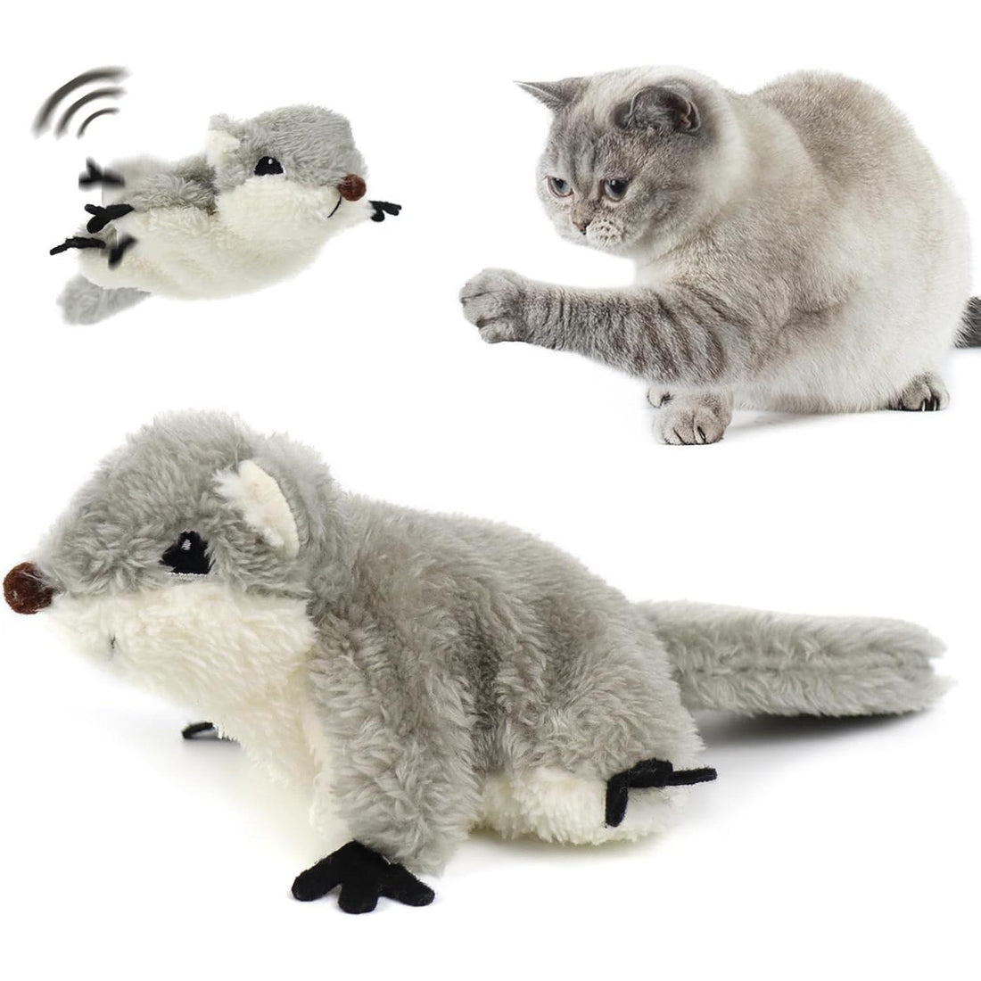 PROKEl Pet Toys, Cat Catnip Toys FlappingSquirrel, Rechargeable Touch Activated KittenToys, Lifelike Interactive Cats Toy Indoor, CatKicker Plush Toys For All Breeds Universalinteractive Toy Cat Toys — image 1 of 7