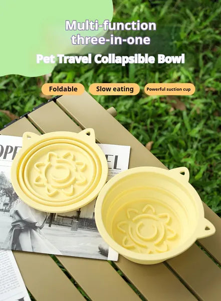 3-in-1 Pet Travel Collapsible Bowl Foldable Slow-Feeder With Strong Suction Cups  Portable Silicone Dog Bowl With Hook For Hanging On Collar-Backpack — image 1 of 12