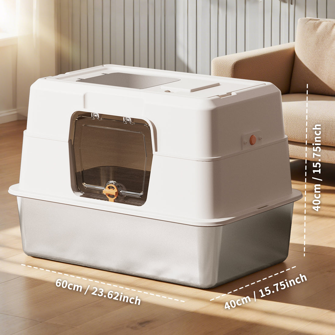 60-40-40cm Fully Enclosed Stainless Steel Cat Litter Box, Odor & Splash Proof Easy Clean, For Large Cats & Multi-Cat Households — image 1 of 9