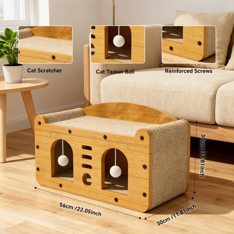 Double Door Design Cat Scratcher Sofa, 56cm Large Size, With 2 Teaser Balls, For Large & Multi-Cat Households — image 1 of 6